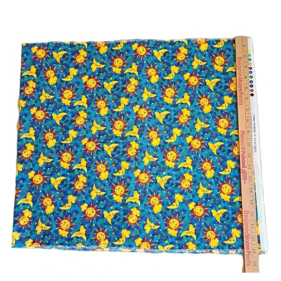 Sun Moon Celestial Blue Quilters Craft Juvenile Novelty Nursery Cotton HALF YARD - Picture 3 of 4